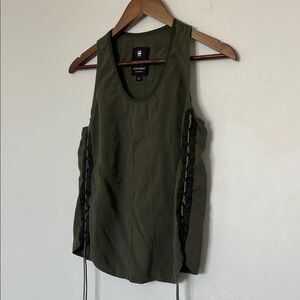 G-Star RAW Green Lace-Up Side Sleeveless Tank Top Small